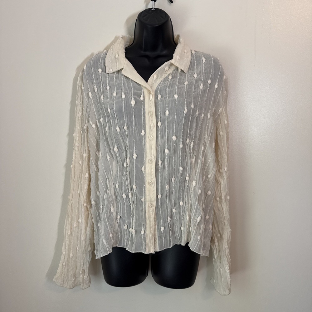 Beliza Ren Faire Top Size 12 Sheer Blouse Ivory Fairy Festival Boho Gypsy Indie